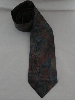 Vintage GOLDLION Pure Silk Handmade Tie Muted Teal Red Floral Paisley